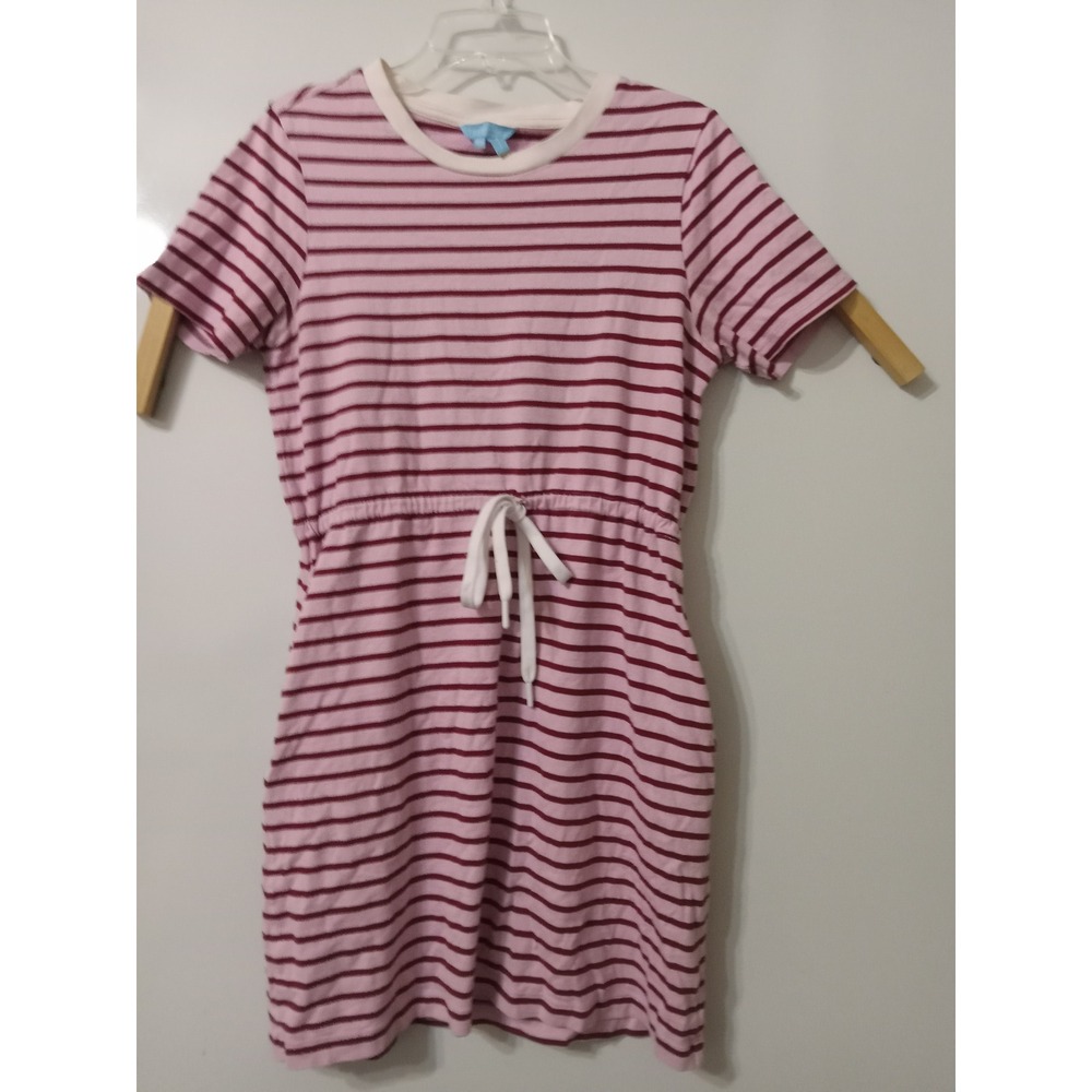 Draper James Pink Striped Cotton Drawstring Waist Pocket T-Shirt Dress XS EasyWe